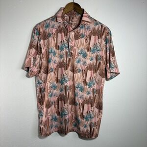 Iron Oak "The Ouchlaw" Pearl Snap Polo Shirt Men's S Cactus Floral Western UPF